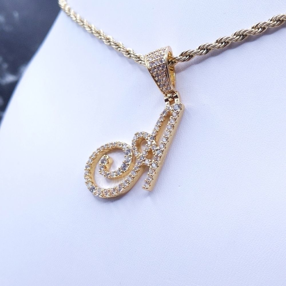 18"Rope Chain - Gold Finish Cursive Initial A. - image 3